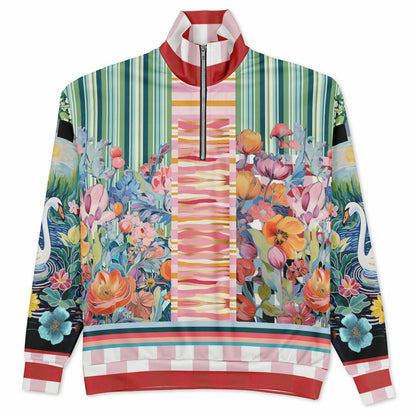 Swan in Floral Isolation Striped Heavyweight Oversized Quarter Zip Sweatshirt