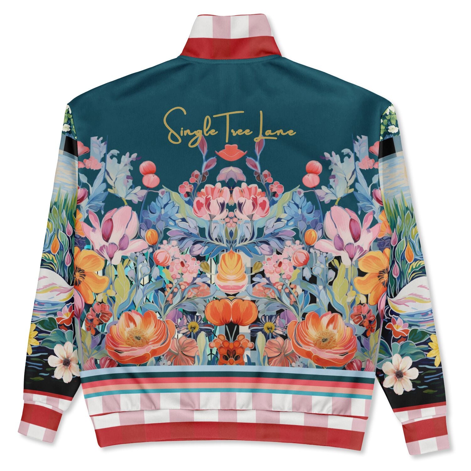 Swan in Floral Isolation Striped Heavyweight Oversized Quarter Zip Sweatshirt