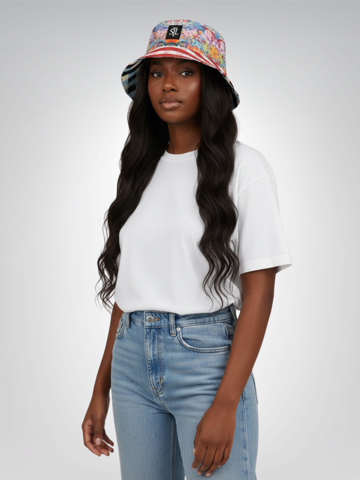 Swan in Floral Isolation Reversible Bucket Hat