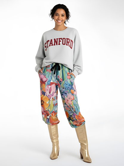 Swan in Floral Isolation Stripe Eco-Poly Wide Leg Pants