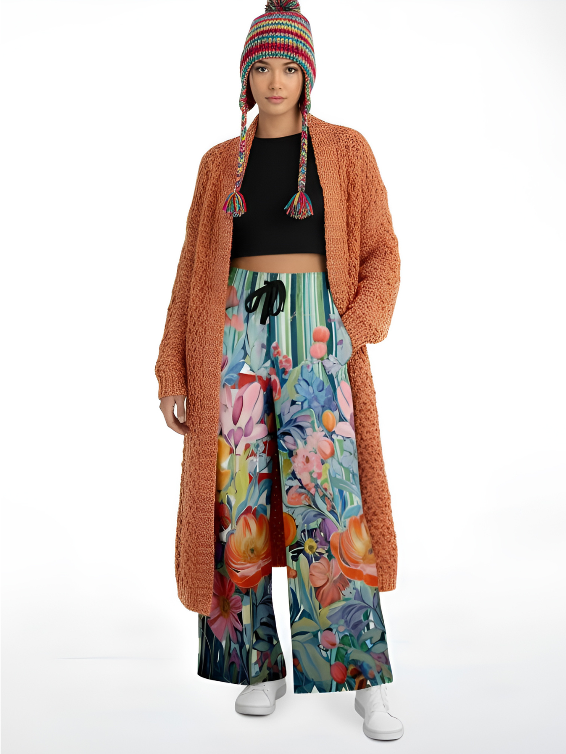 Swan in Floral Isolation Stripe Eco-Poly Wide Leg Pants