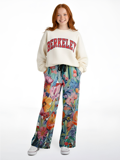 Swan in Floral Isolation Stripe Eco-Poly Wide Leg Pants