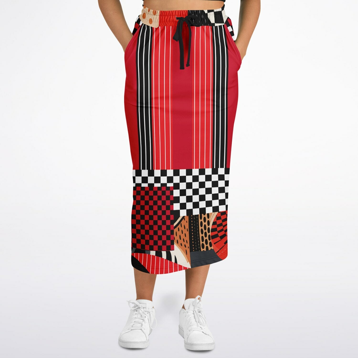 Switch Me Black in Pinstripe Eco-Poly Long Pocket Skirt