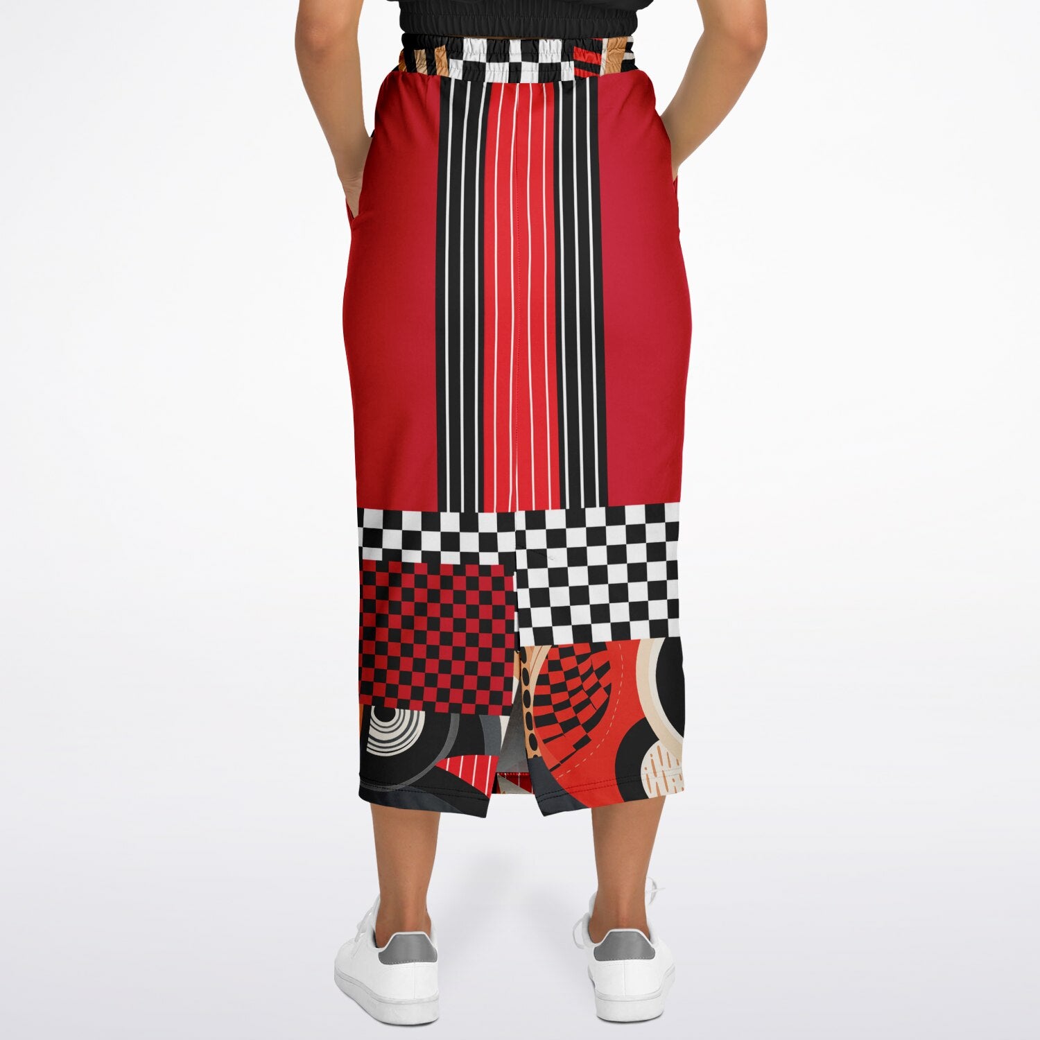 Switch Me Black in Pinstripe Eco-Poly Long Pocket Skirt