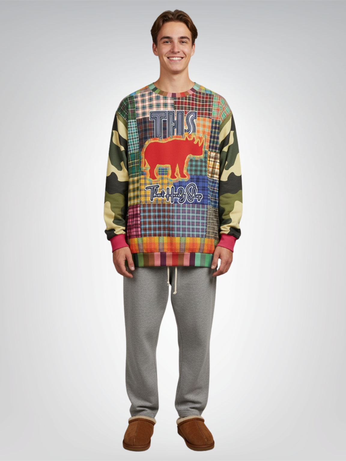 The Preppy Woodsman Plaid Patchwork Rhino Unisex Sweatshirt (Gold Label)
