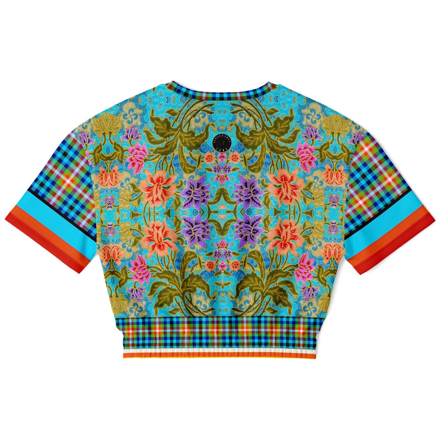 Tiger in Colorful Carnivale Short Sleeve Cropped Eco-Poly Sweater