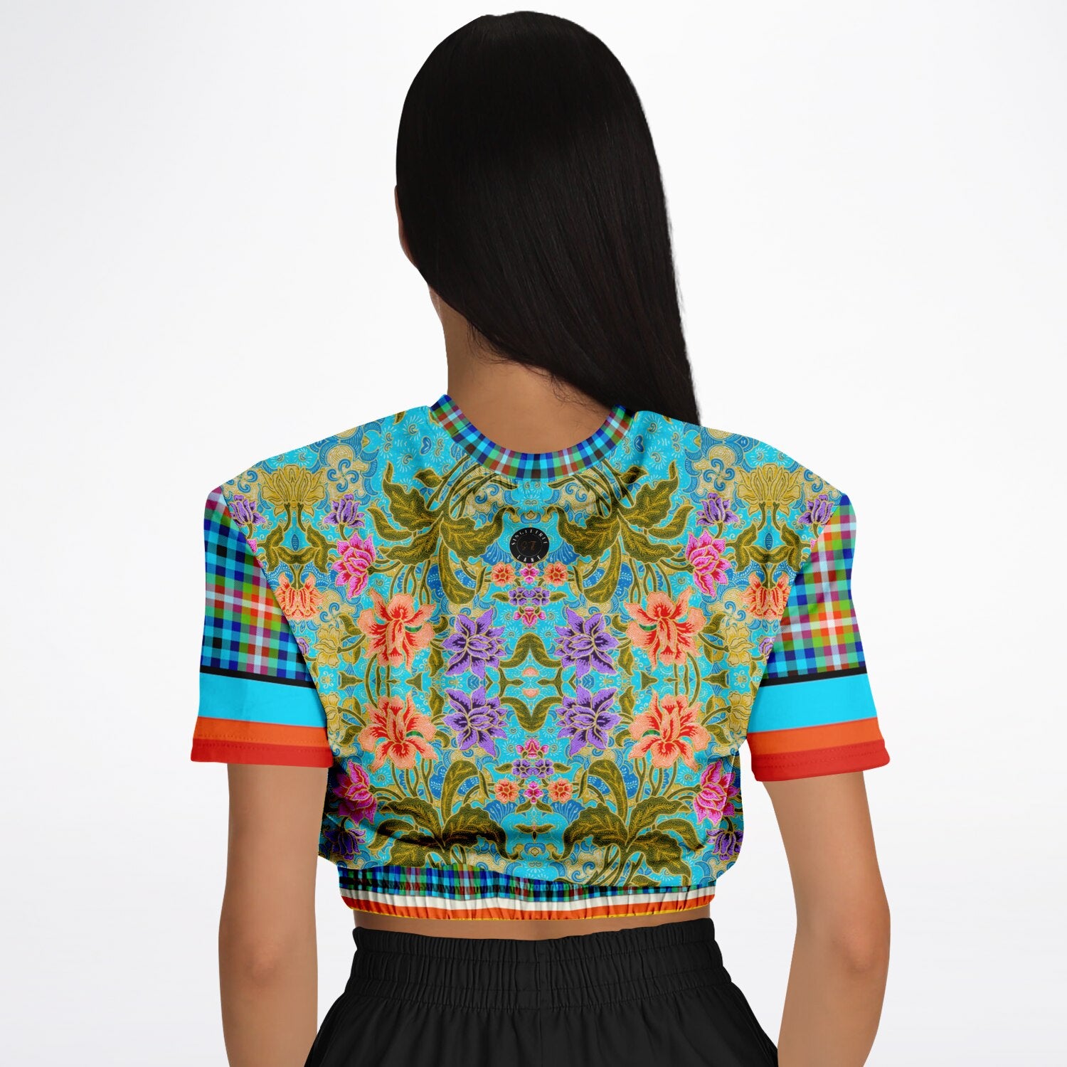 Tiger in Colorful Carnivale Short Sleeve Cropped Eco-Poly Sweater