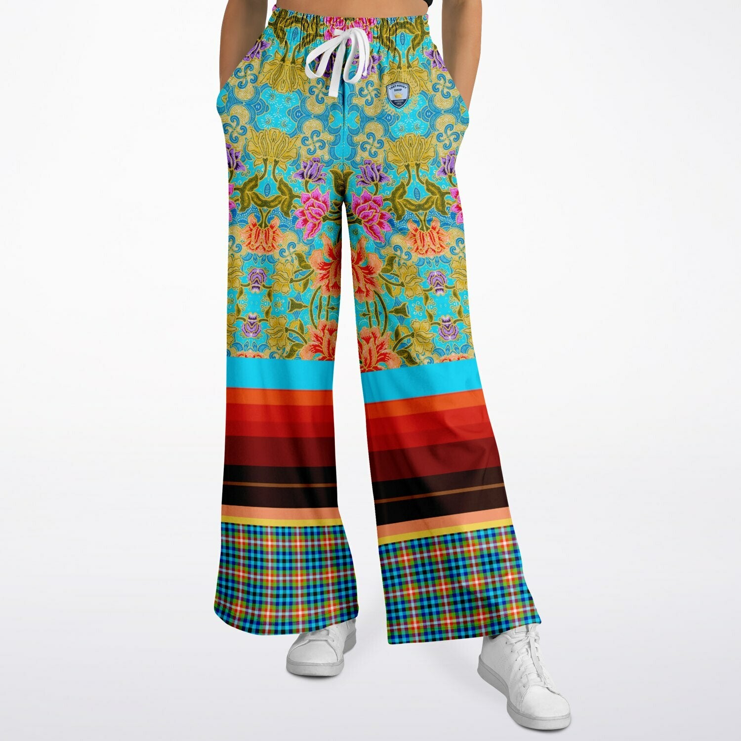 Tiger in Colorful Carnivale Rugby Stripe Eco-Poly Wide Leg Pants