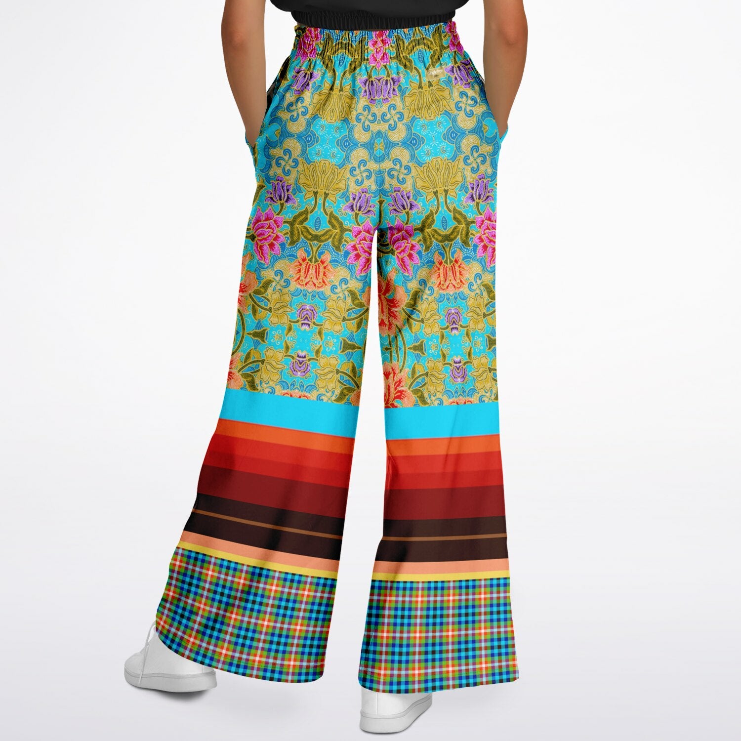 Tiger in Colorful Carnivale Rugby Stripe Eco-Poly Wide Leg Pants