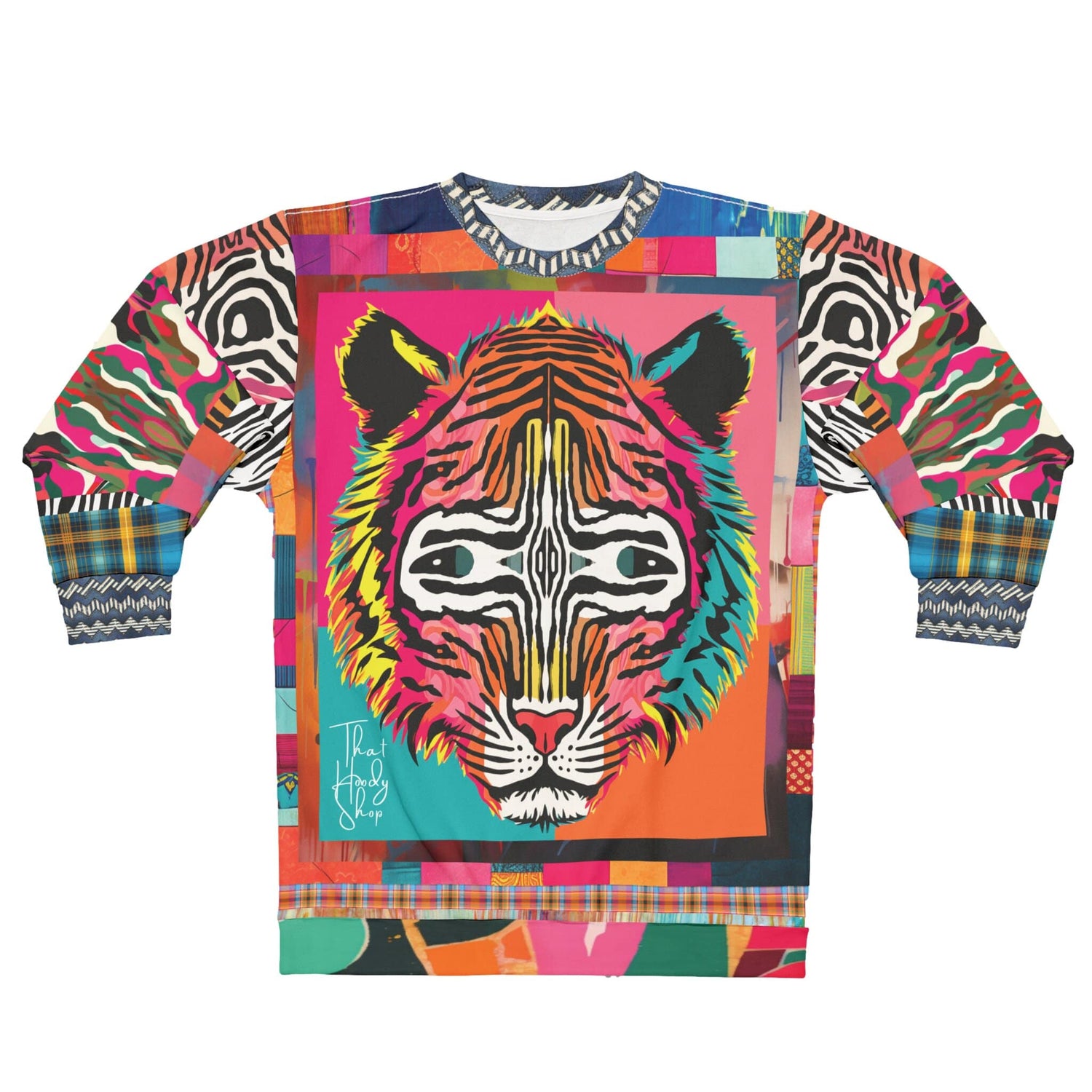 Tiger in Colorful Carnivale Pop Art  Unisex Sweatshirt (Gold Label)