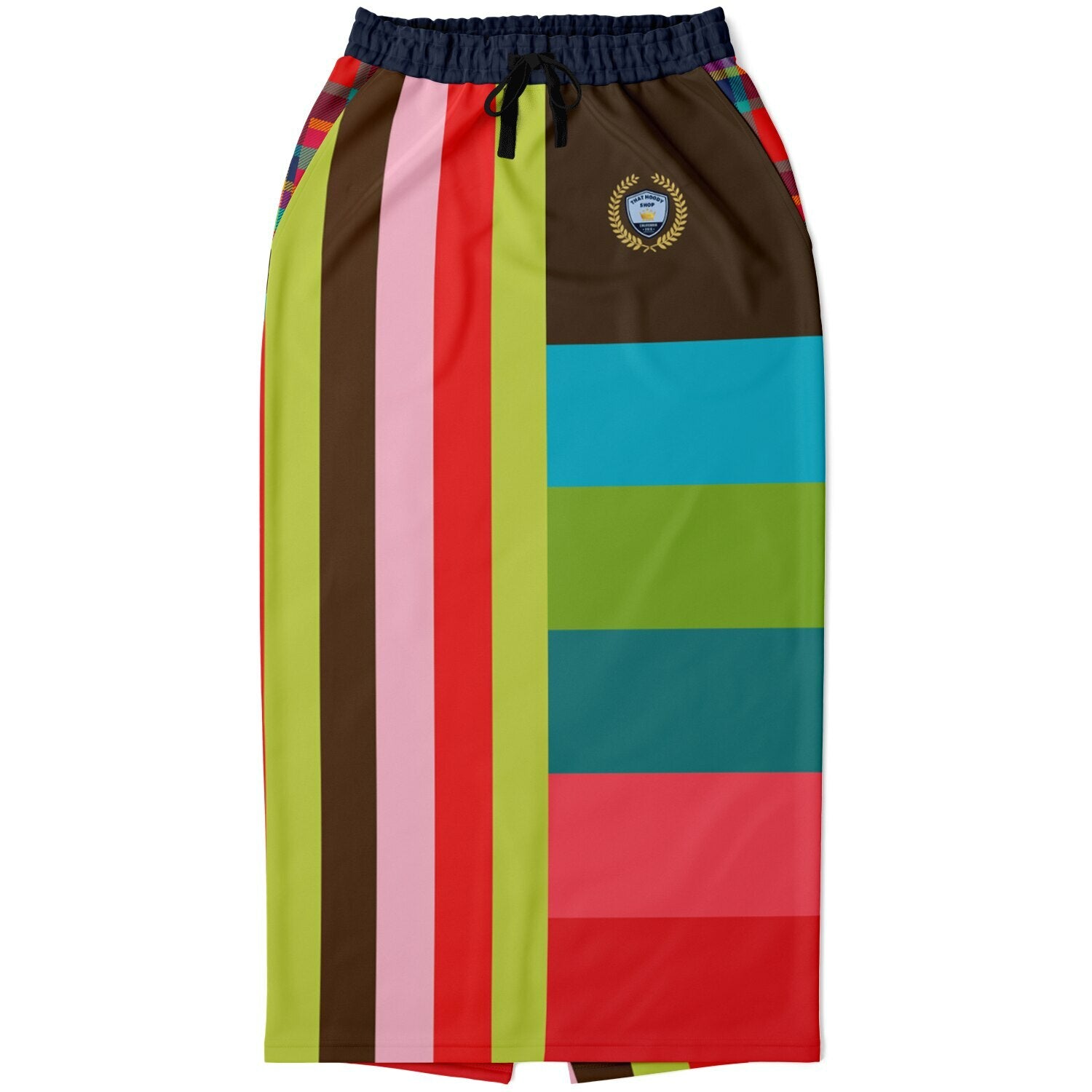 Watermelon Crush Rugby Stripe Eco-Poly Long Pocket Skirt