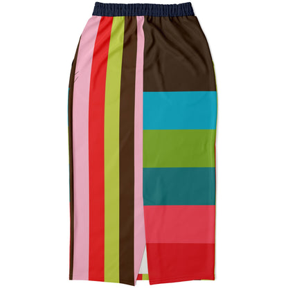 Watermelon Crush Rugby Stripe Eco-Poly Long Pocket Skirt