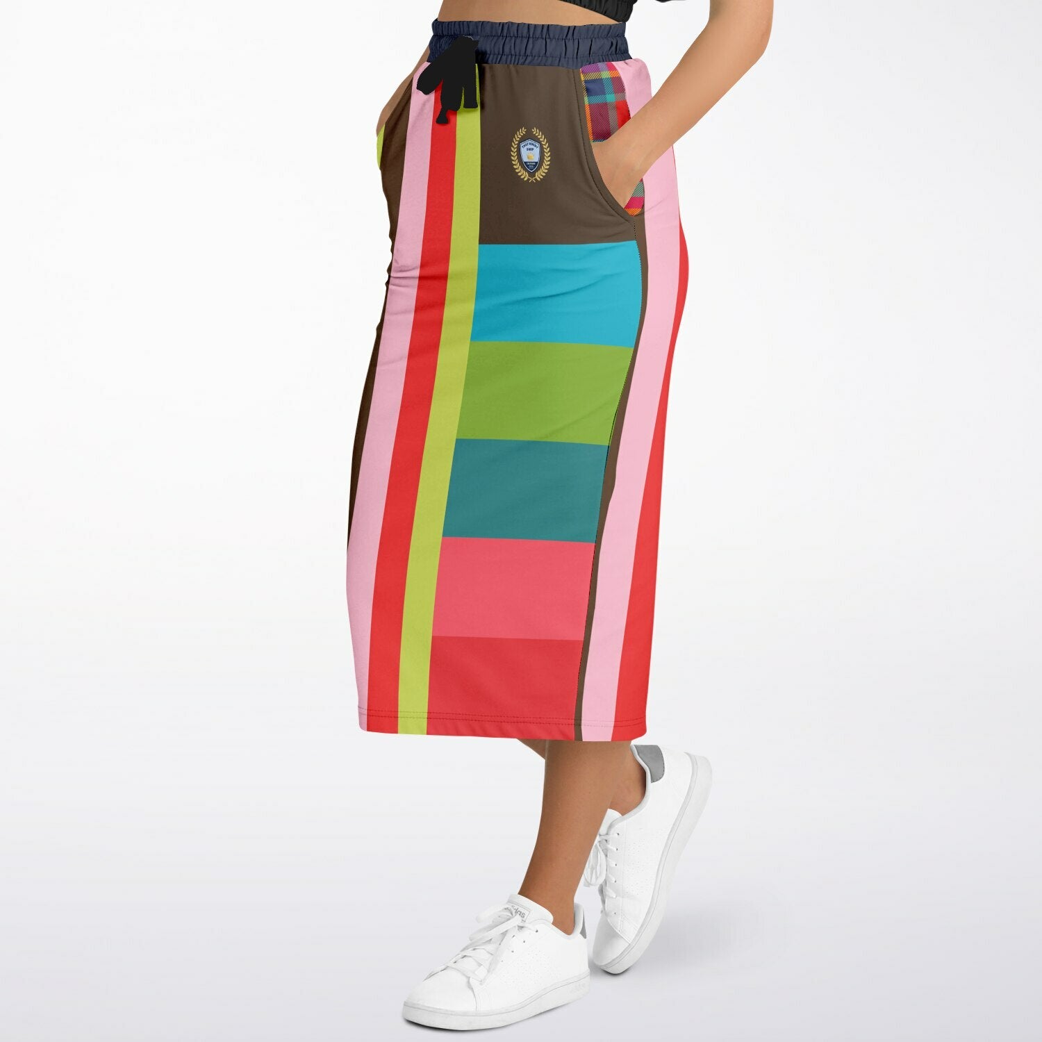 Watermelon Crush Rugby Stripe Eco-Poly Long Pocket Skirt