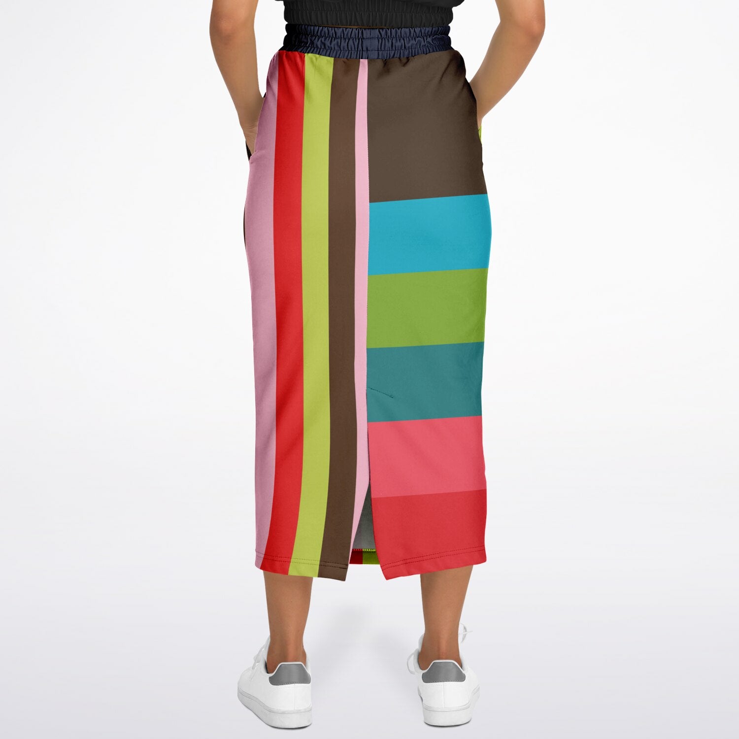 Watermelon Crush Rugby Stripe Eco-Poly Long Pocket Skirt