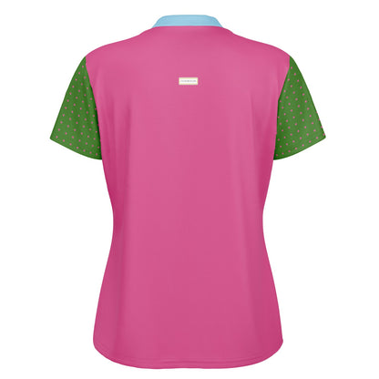 Watermelon Mint Mandarin Collar Ladies Polo Golf Shirt