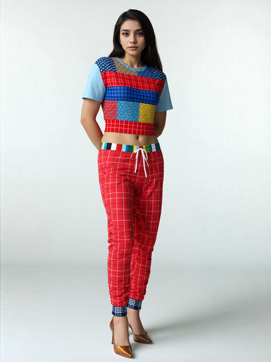 Western Edition Bandana Patchwork Eco-Poly Short Sleeve Cropped Pullover