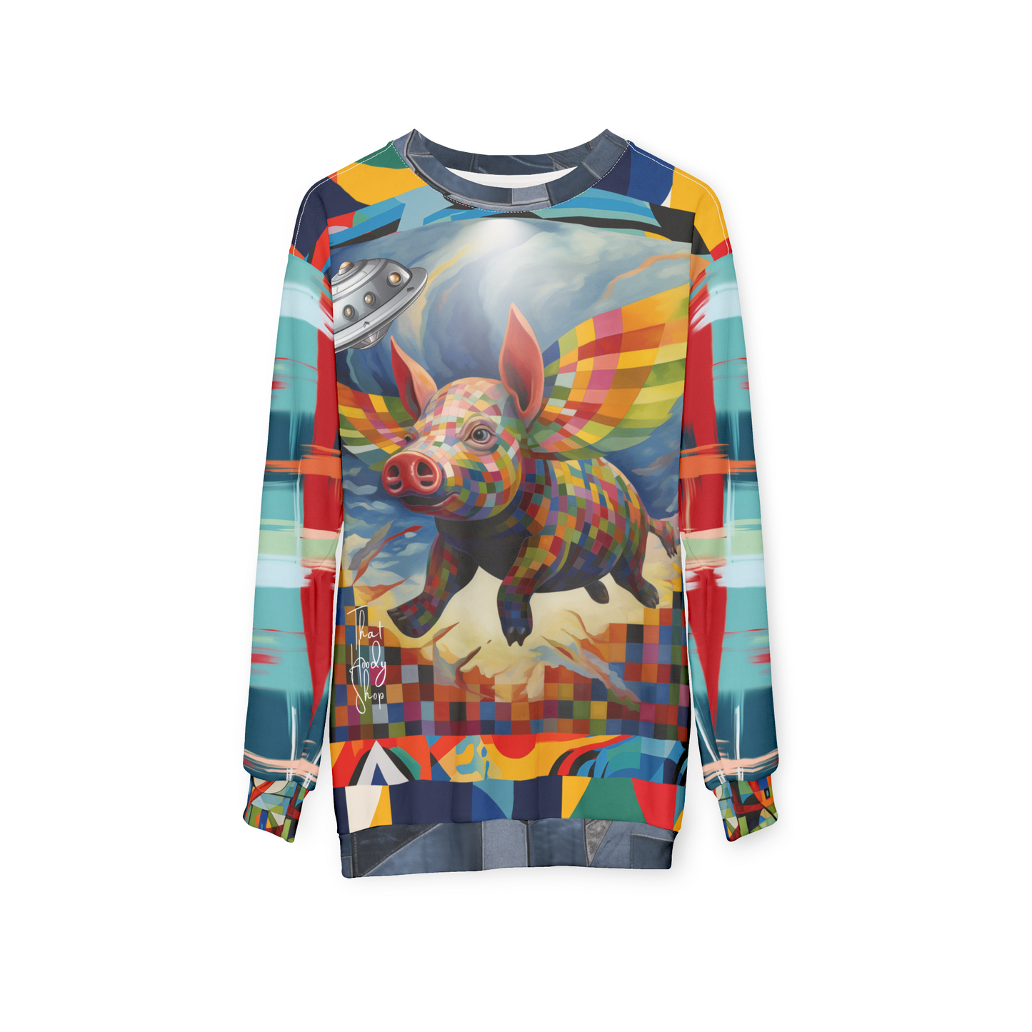 When Pigs Fly Home Abstract Plaid Unisex Sweatshirt
