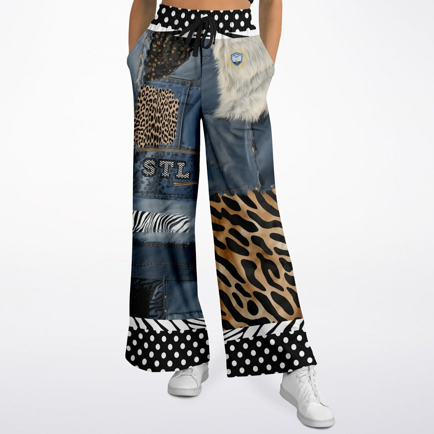 Wild Denim Patchwork Haberdashery Eco-Poly Wide Leg Pants