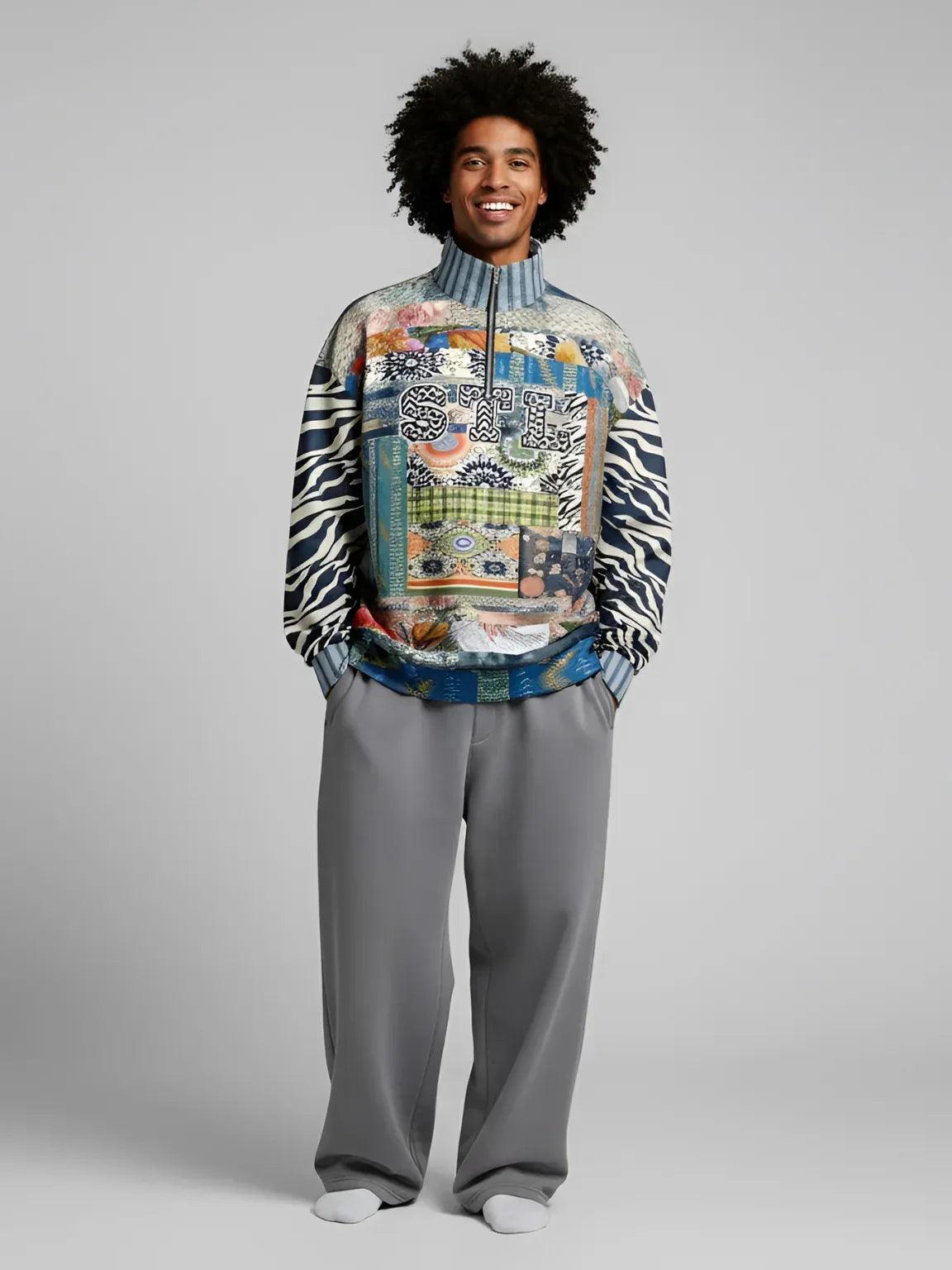 Wiosna Denim Floral Stripe and Zebra Patchwork Heavyweight Oversized Q ...