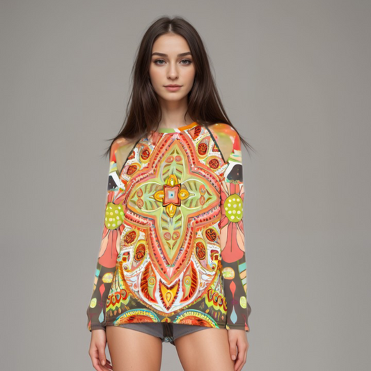 Wyatt Earth Retro 70s Paisley Print Women's Rash Guard