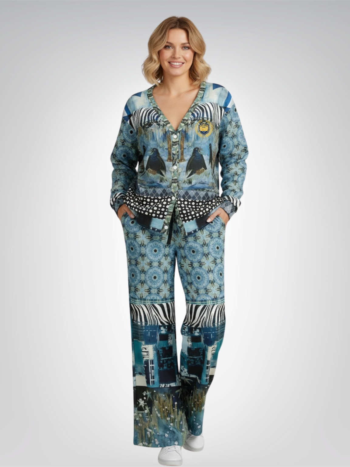 Zima in Frost Patchwork Print Heavyweight Unisex Cardigan