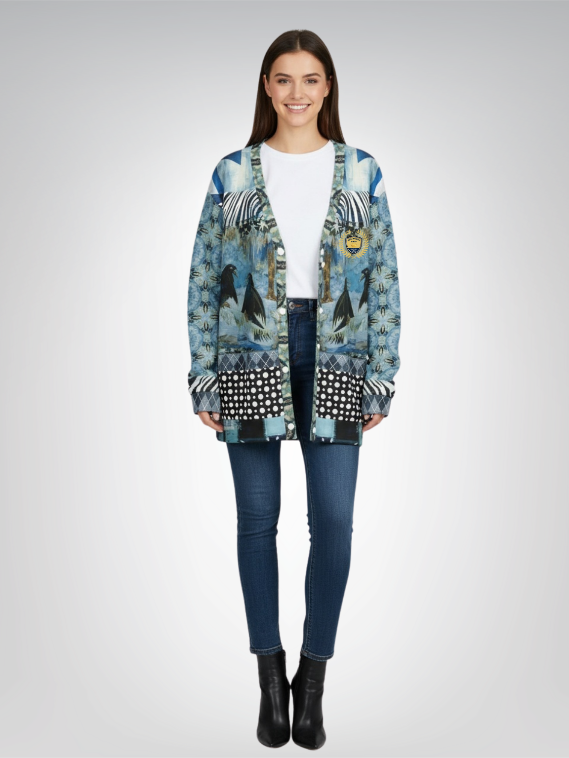 Zima in Frost Patchwork Print Heavyweight Unisex Cardigan