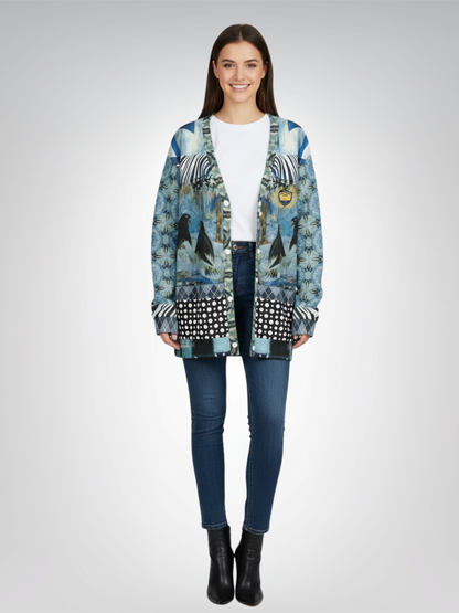 Zima in Frost Patchwork Print Heavyweight Unisex Cardigan