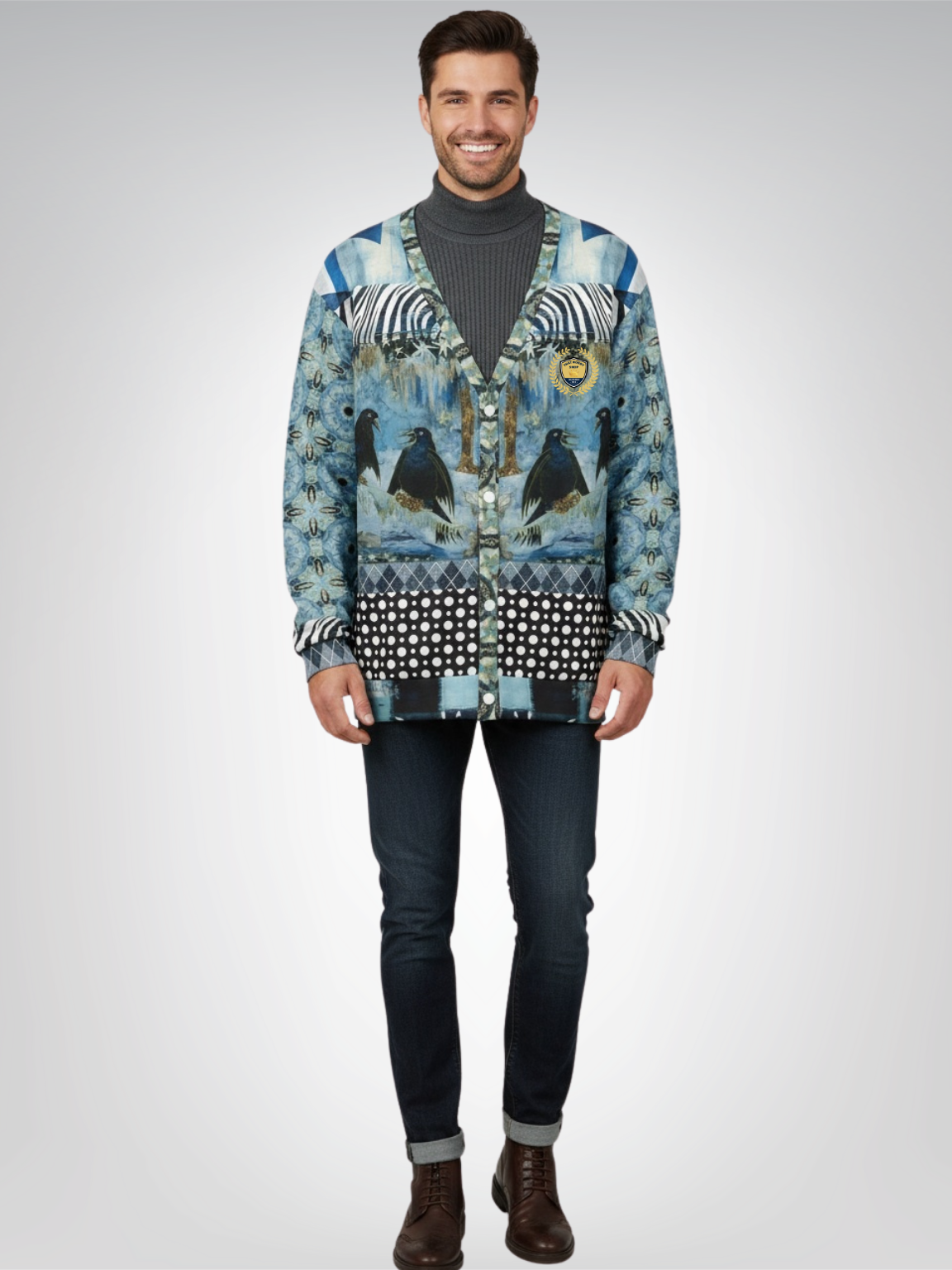 Zima in Frost Patchwork Print Heavyweight Unisex Cardigan