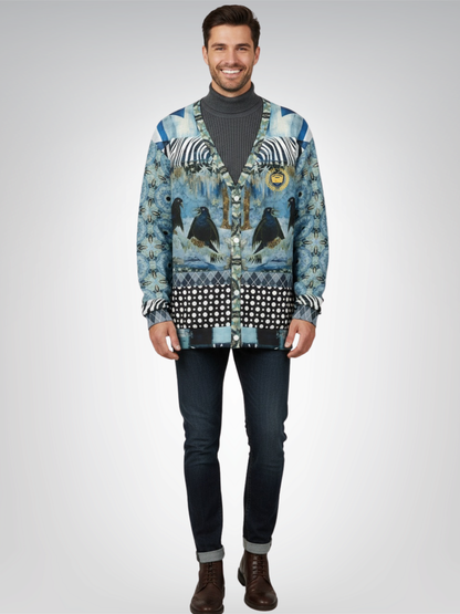 Zima in Frost Patchwork Print Heavyweight Unisex Cardigan
