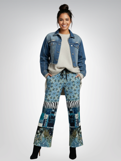 Zima in Frost Patchwork Print Eco-Poly Wide Leg Pants