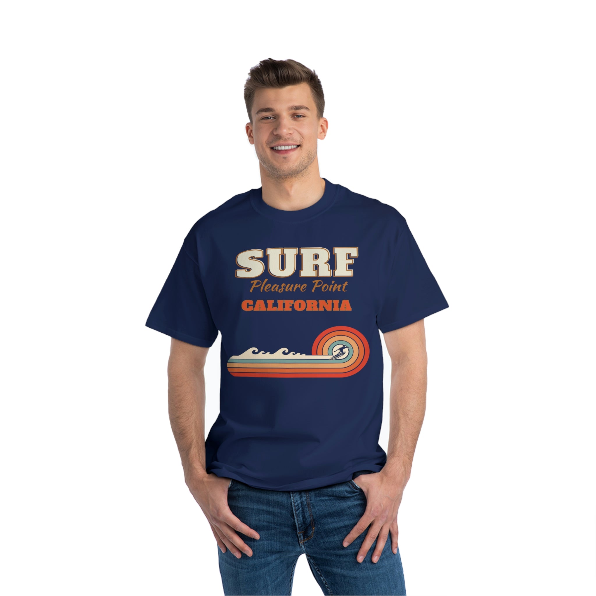 Surf Pleasure Point Vintage Rainbow Stripe Unisex Heavyweight Tee