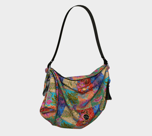 Red Indian Batik Floral Patchwork Hobo Scarf Bag