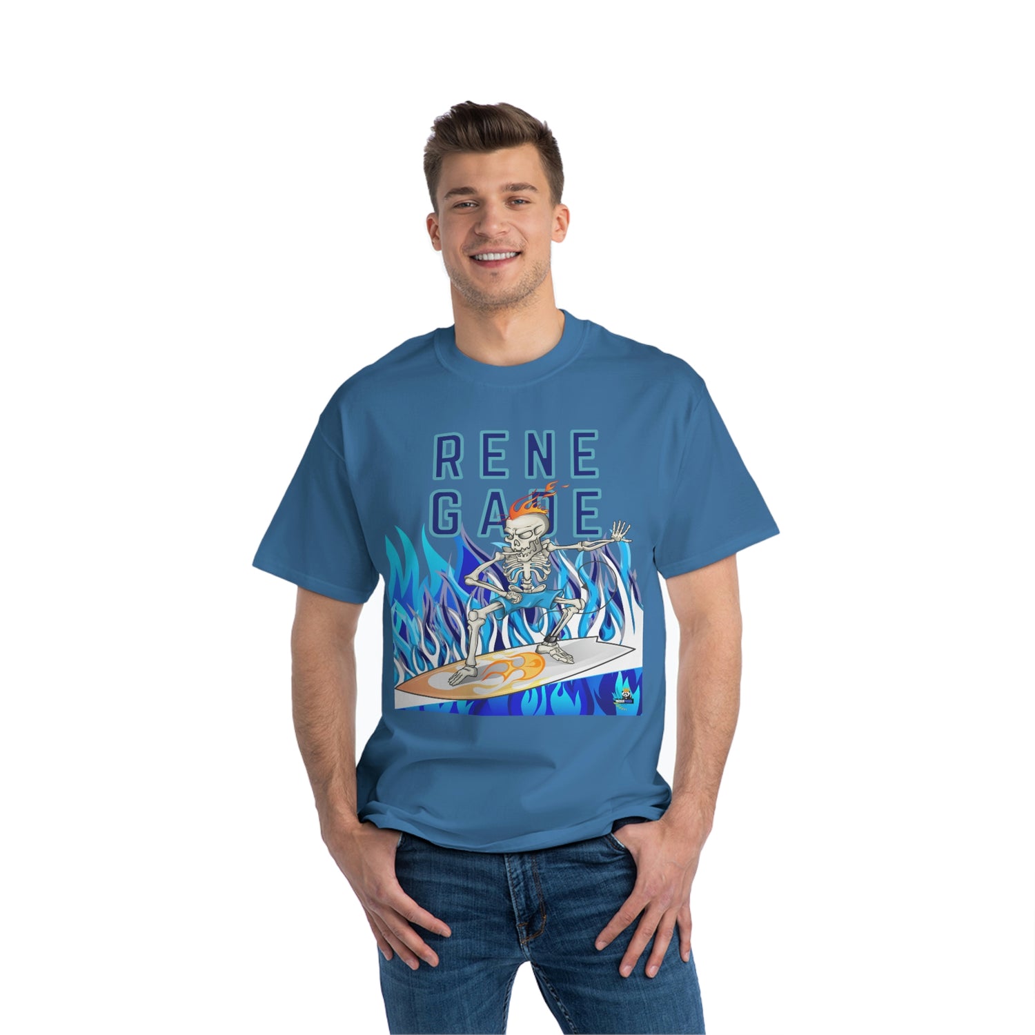 Renegade Skeleton Surfer Blue Flame Edition Unisex Heavyweight Tee