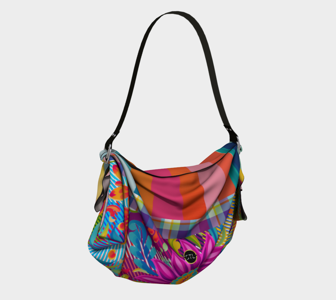 Pink Oceana Candy Stripe Tropica Floral Hobo Scarf Bag