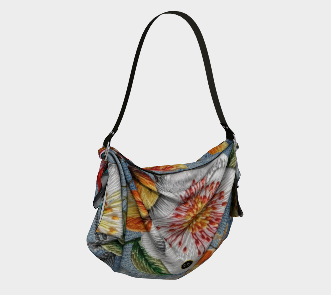 Free Spirit Feathered Denim Print Hobo Scarf Bag