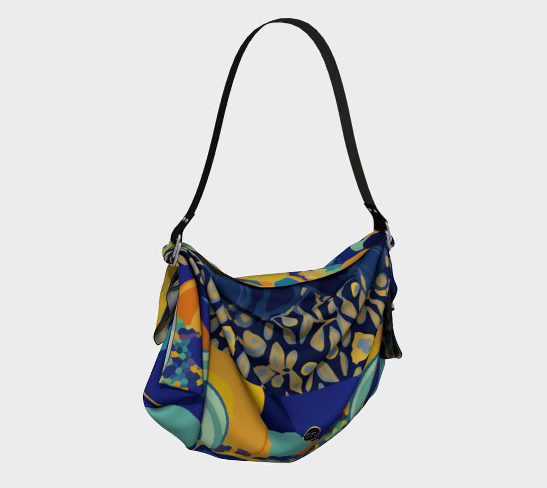 Bahamian Blue Ocean Abstract Floral Hobo Scarf Bag