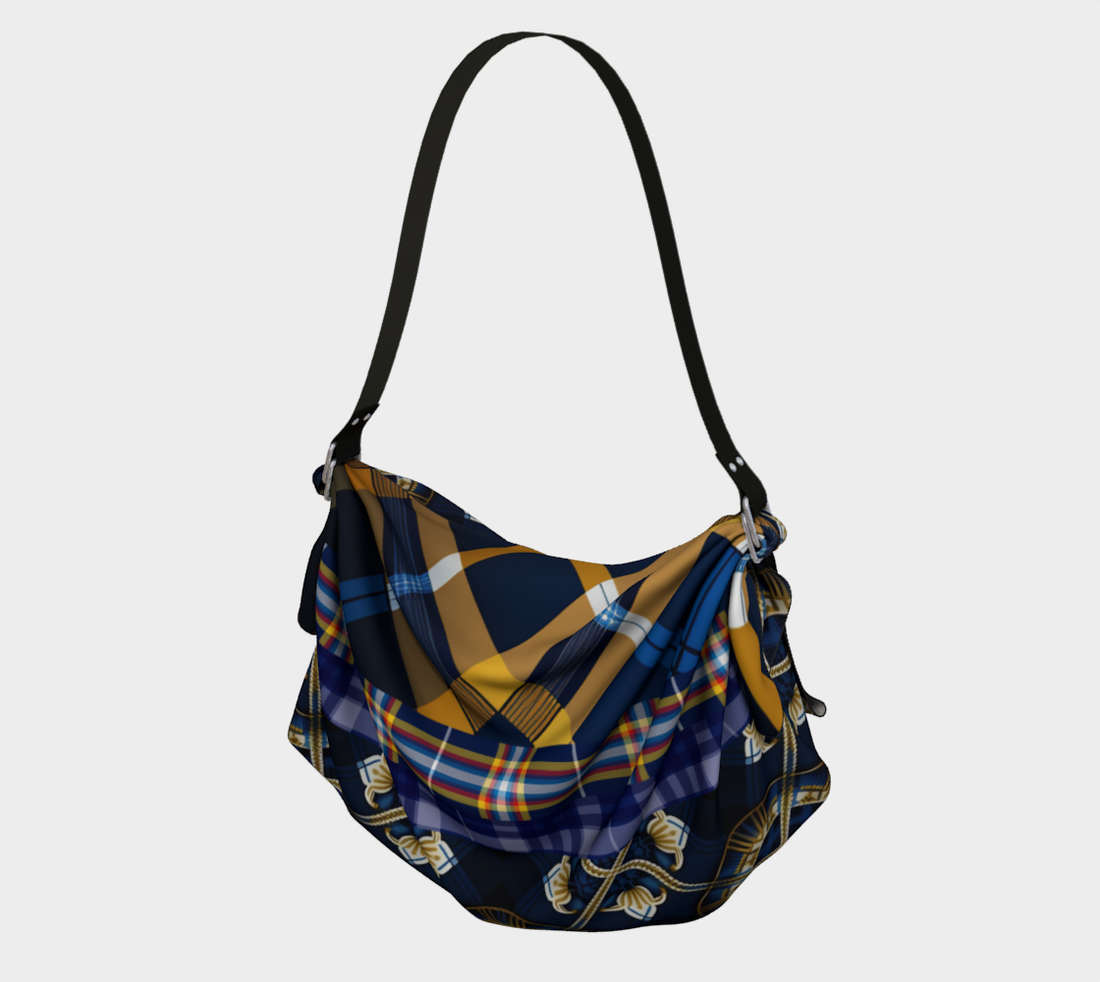 Bolso Hobo Con Bufanda A Cuadros De Tartán Almirante Azul Marino