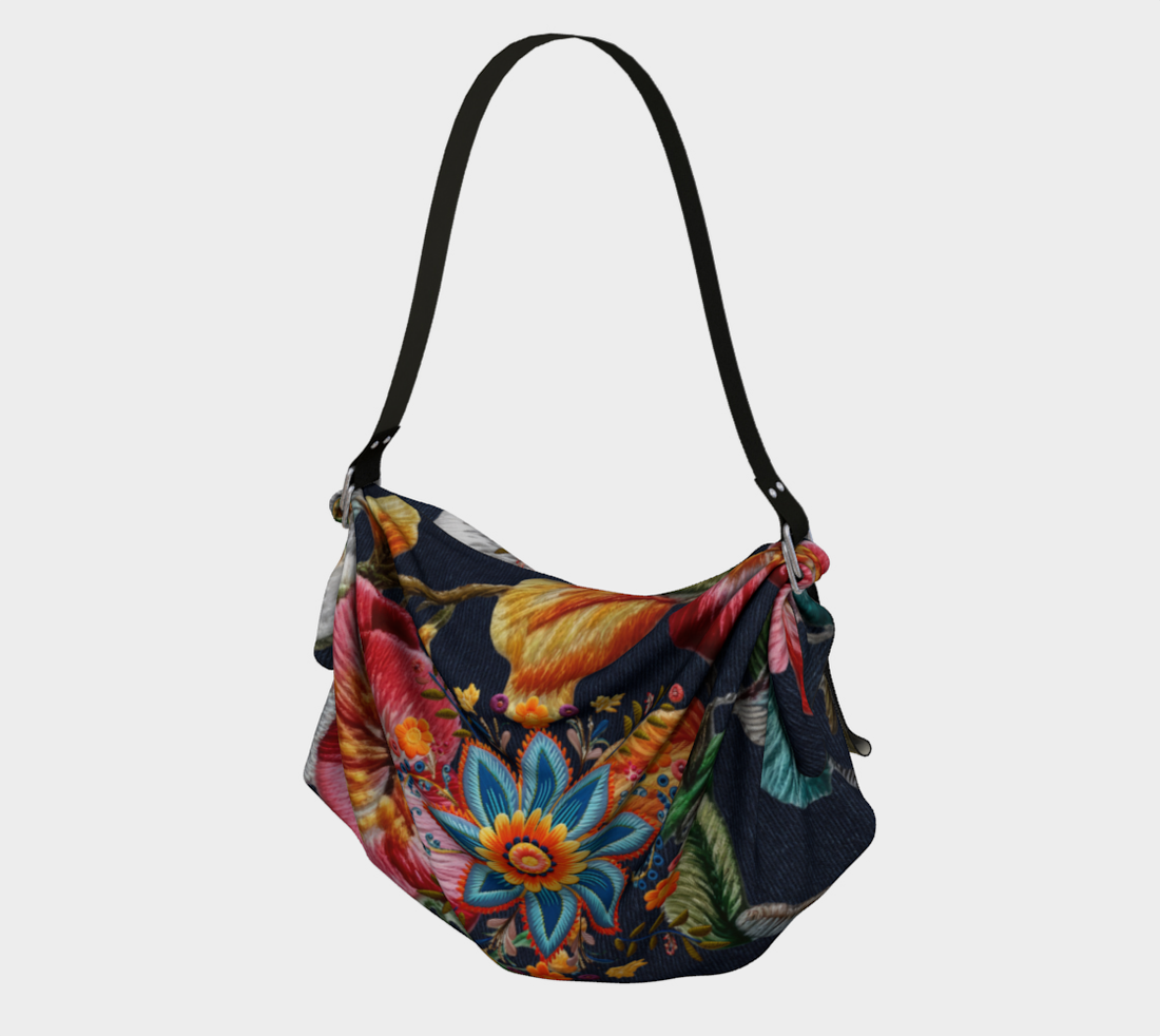 Dark Gypsy Scottsdale Denim Floral Hobo Scarf Bag