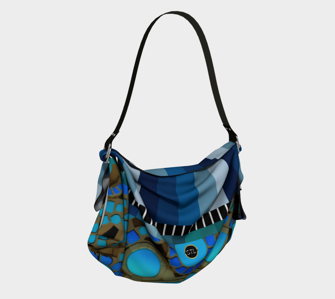 Atlantis Blue Striped Geo Disc Hobo Scarf Bag