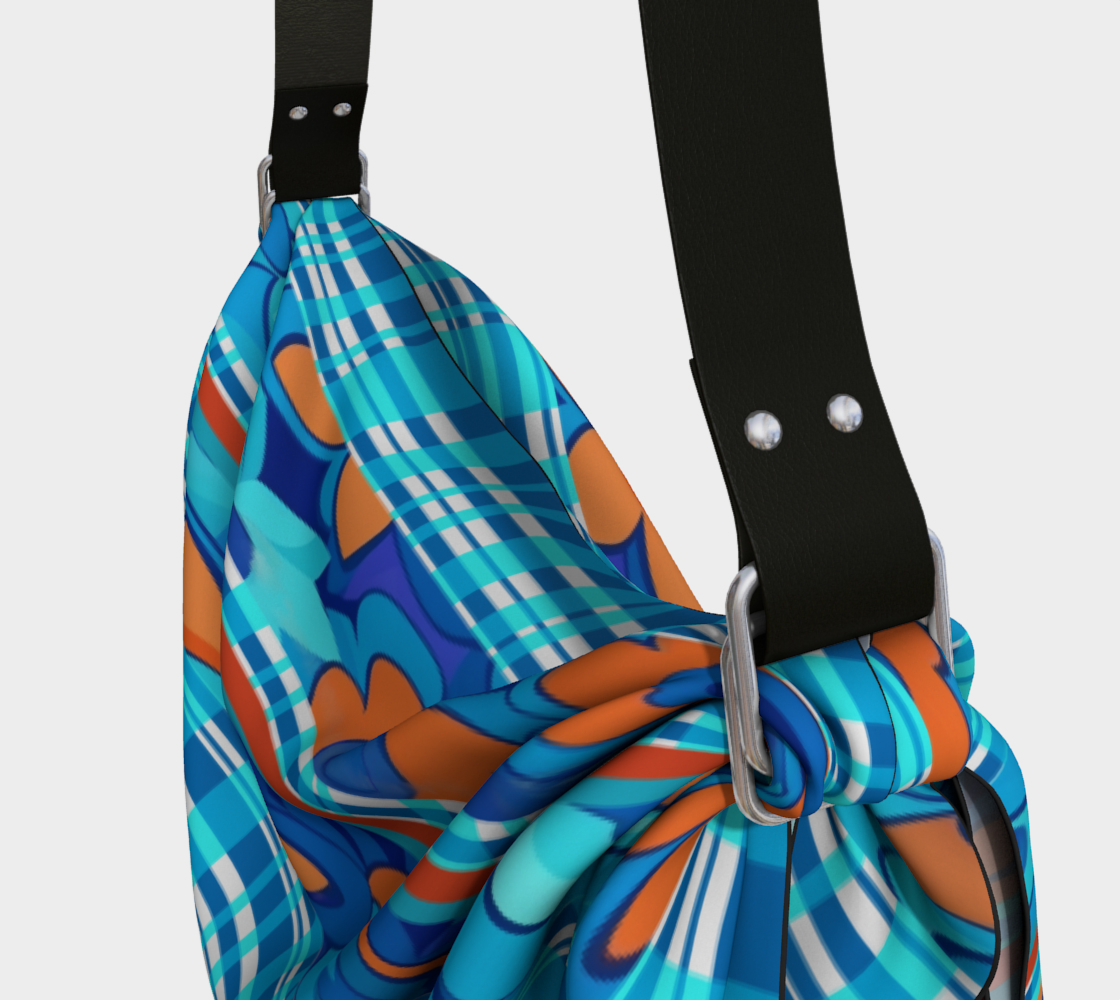 Blue Majestic Hippie Floral Plaid Hobo Scarf Bag