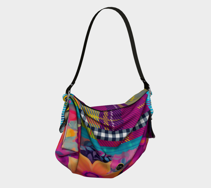 Bolso Hobo Con Bufanda A Cuadros Florales Fantasia Púrpura