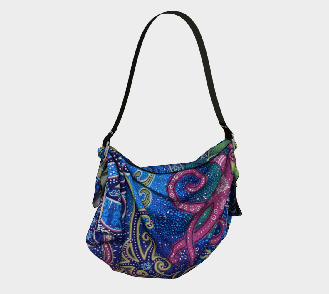 Blue Indian Floral Batik Hobo Scarf Bag