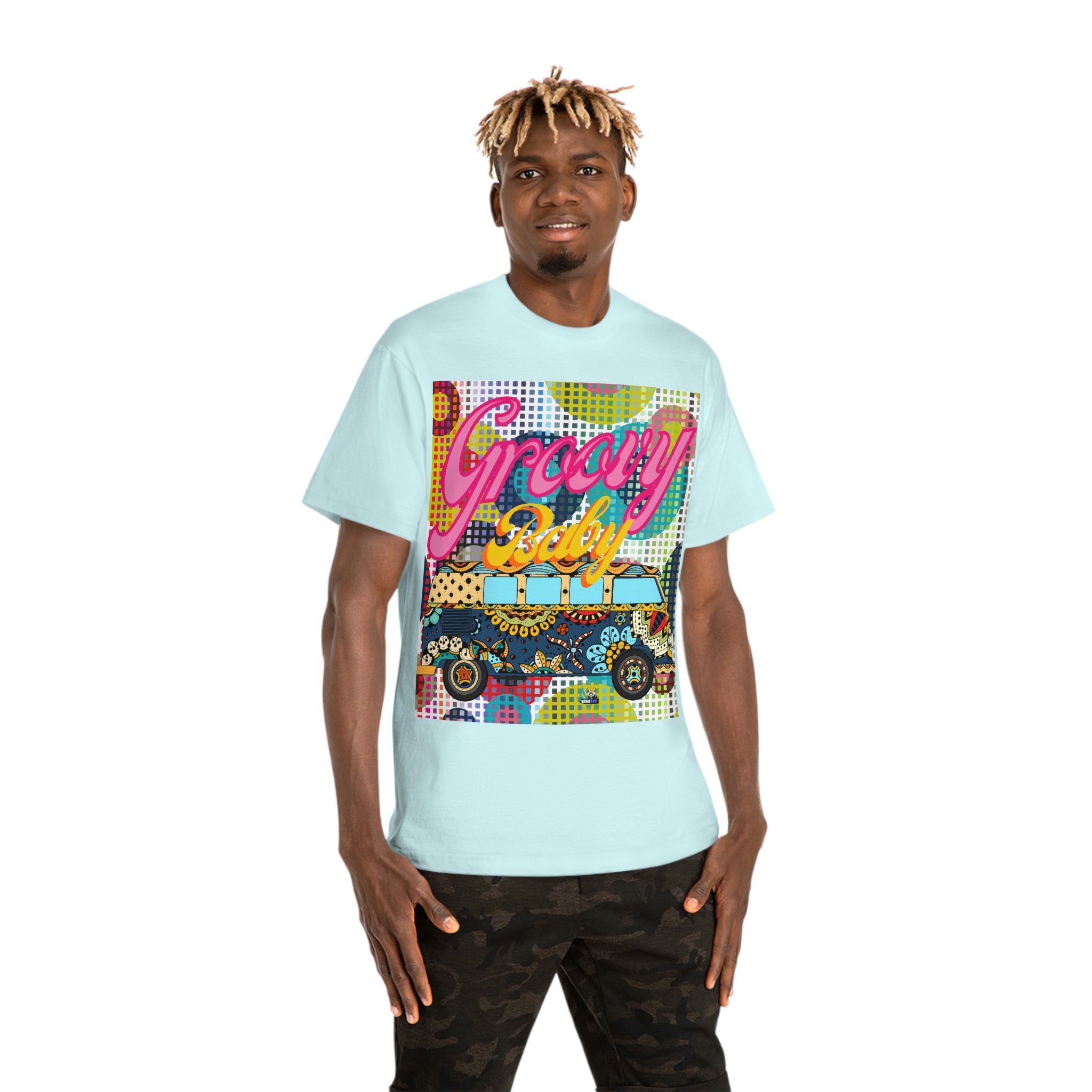 Groovy Baby! Vintage Travel Bus Heavyweight Unisex T-shirt