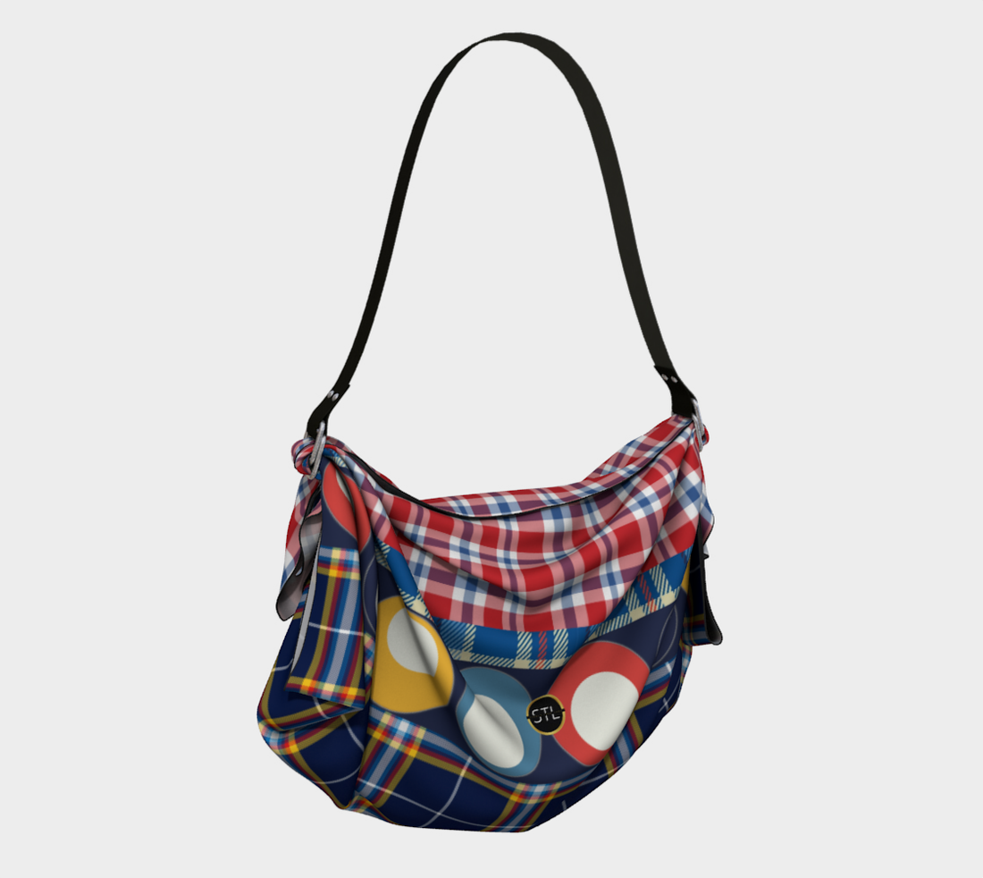 Blue collegiate Plaid Geo Hobo Scarf Bag