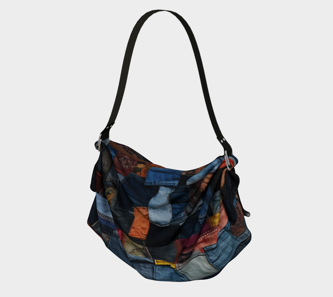 Bolso hobo con bufanda y estampado de patchwork gitano de mezclilla