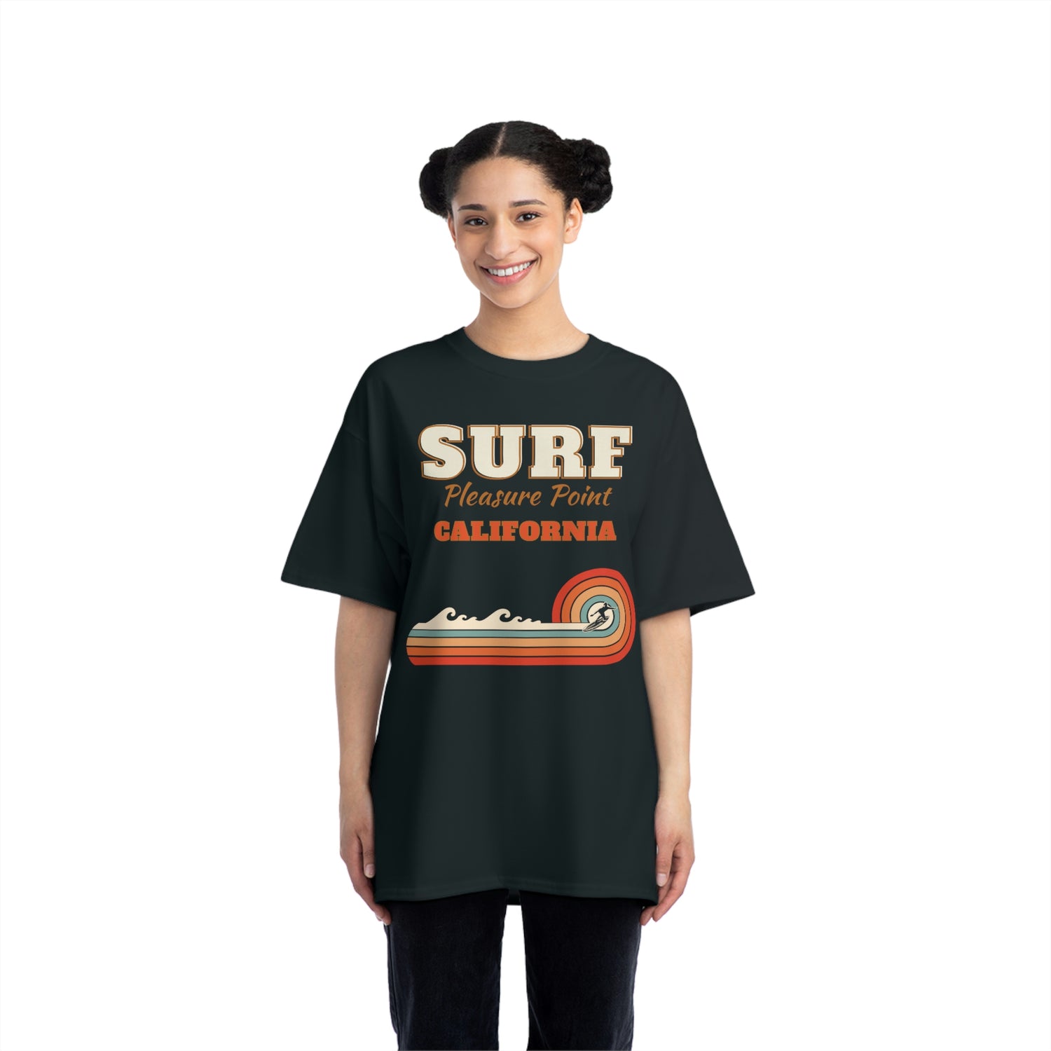 Surf Pleasure Point Vintage Rainbow Stripe Unisex Heavyweight Tee