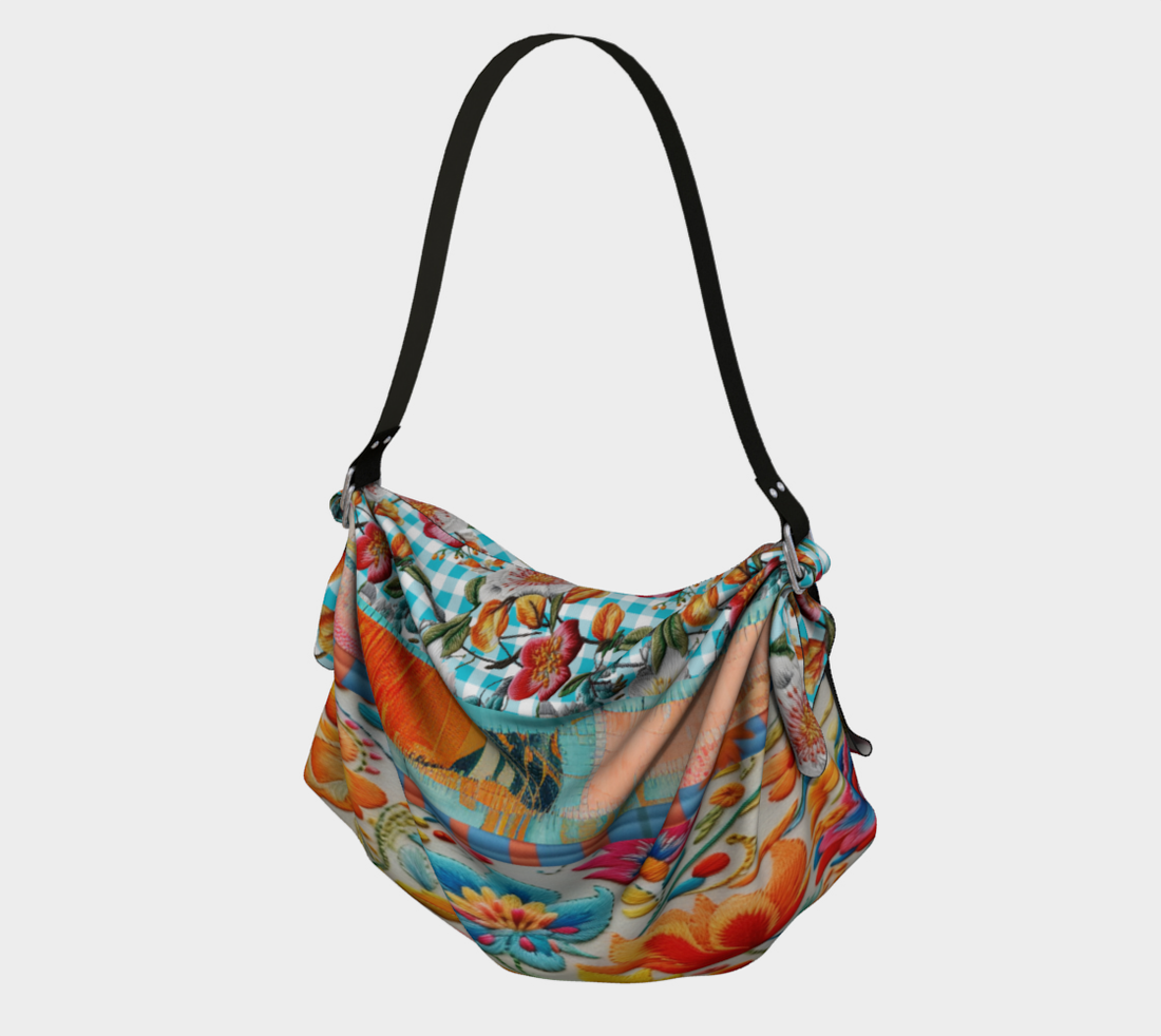 Bolso tipo bufanda hobo con patchwork floral color melocotón y crema