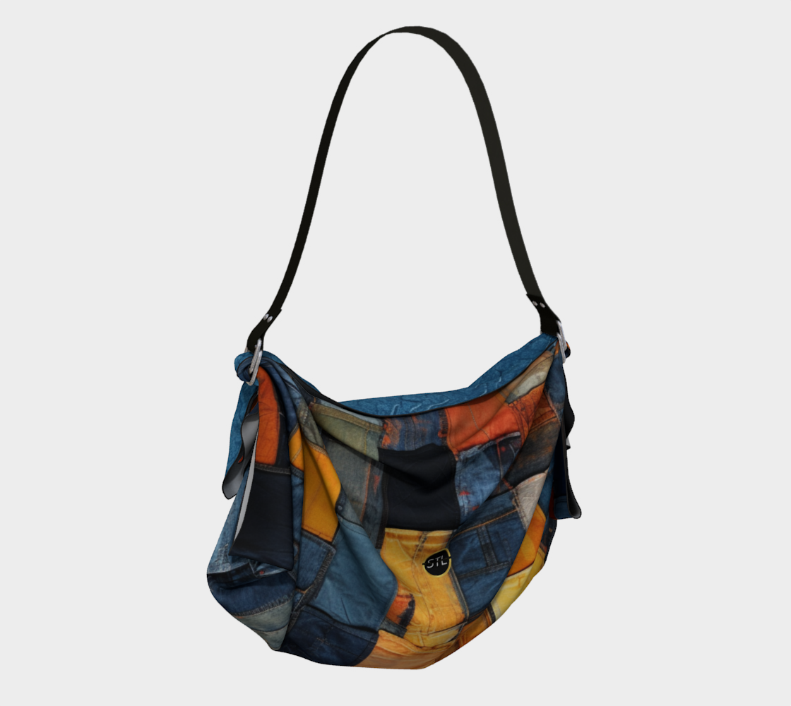 Tucson Orange Denim Floral Starburst Patchwork Hobo Scarf Bag