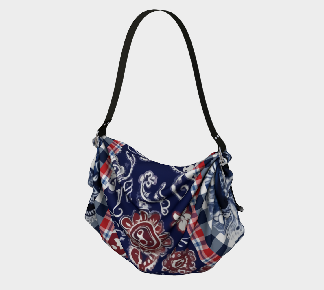 Blue Bandana Paisley Plaid Hobo Scarf Bag