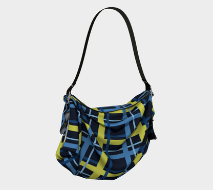 Bolso Hobo con bufanda a cuadros de tartán azul neón